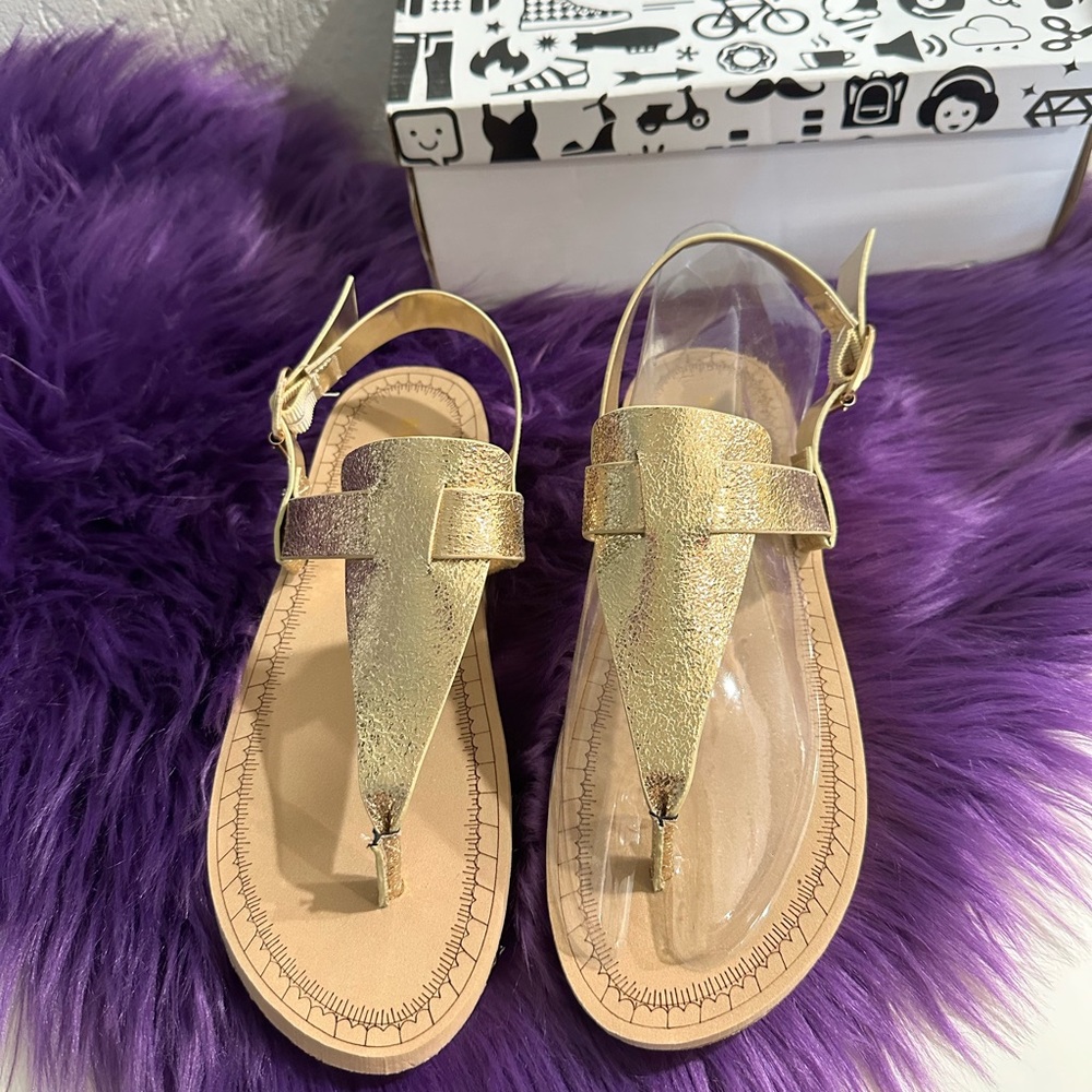 Bamboo Metallic Gold Casual Thong Sandals NIB
